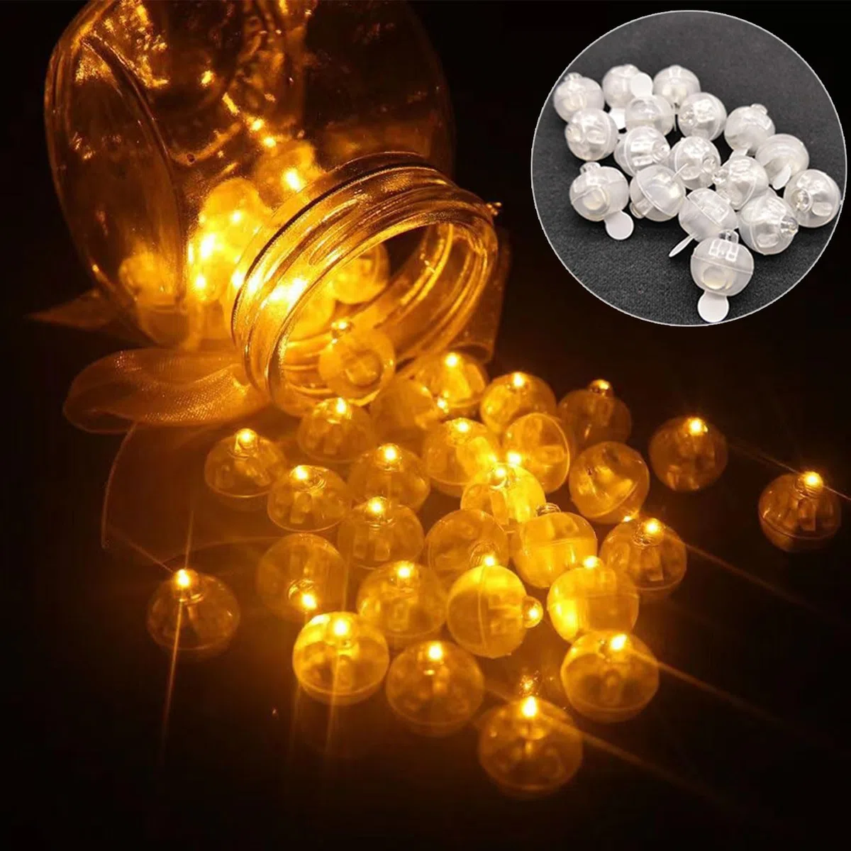 50 Pezzi Mini LED Palloncini Luci,Rotondo Lampada a Palloncino,Lampada a Palloncino,Luci a LED per Palloncini Luminosi per Matrimonio Halloween Festa di Natale Decorazione(Bianco Caldo)