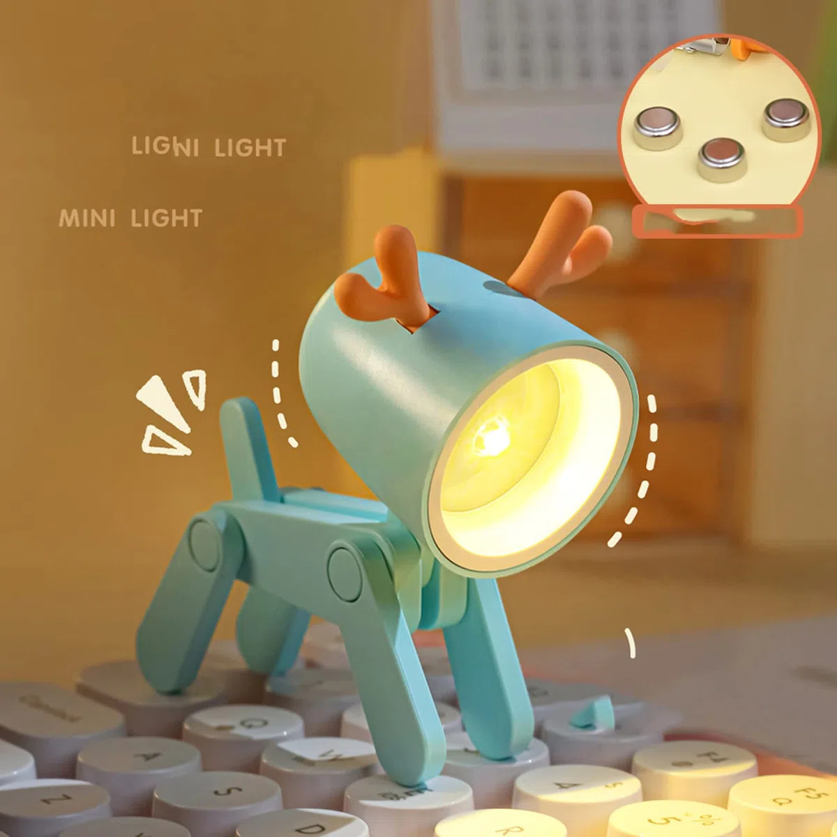4 mini lampade da scrivania a LED con funzione di supporto per telefono, portatile, da scrivania di Natale, a forma di cane, piccola lampada da tavolo per ragazzi, ragazze, bambini, studenti.