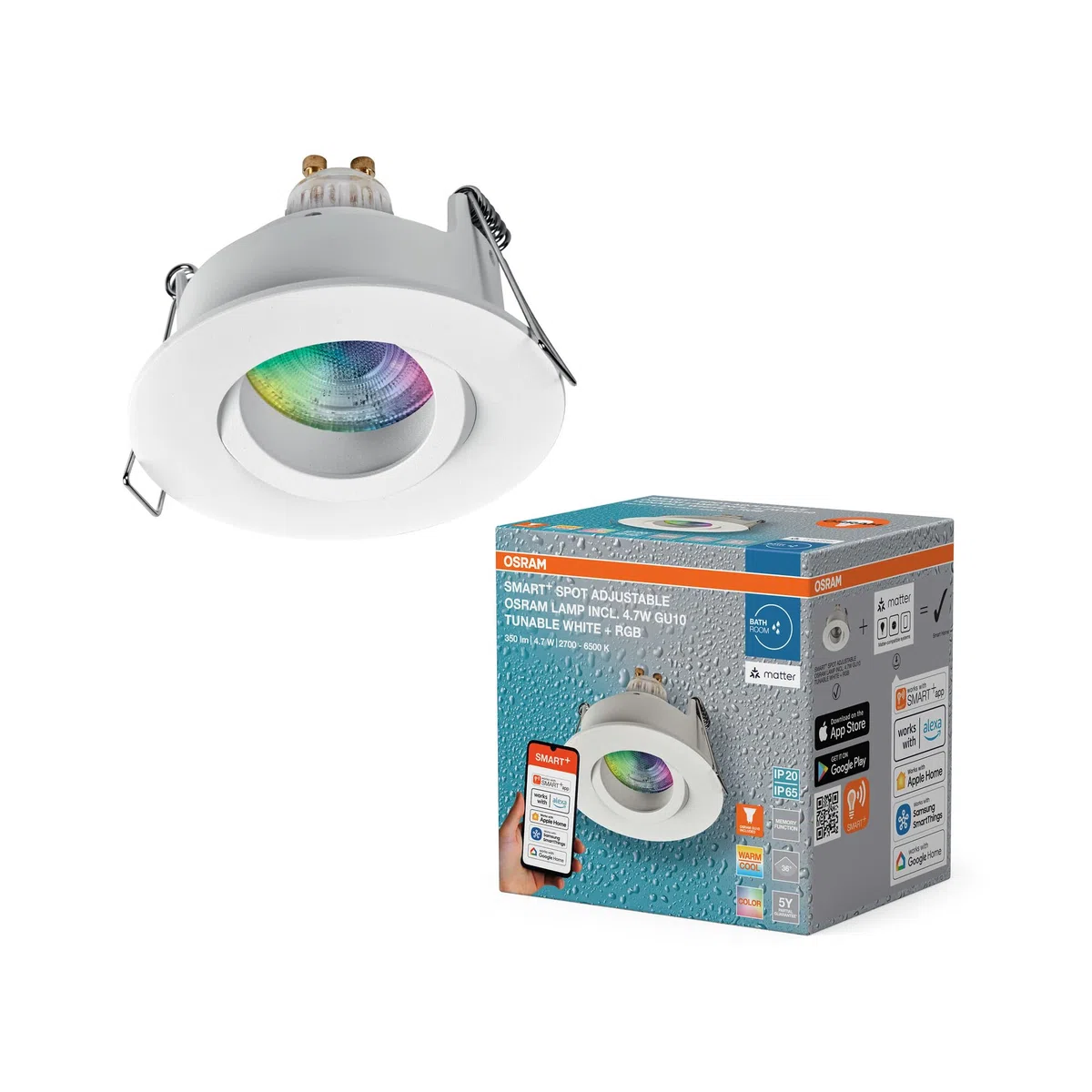 OSRAM Faretto da incasso a LED Smart Matter Spot IP65 RGBW orientabile bianco, 4,7W Smart Home, dimmerabile, controllo tramite app