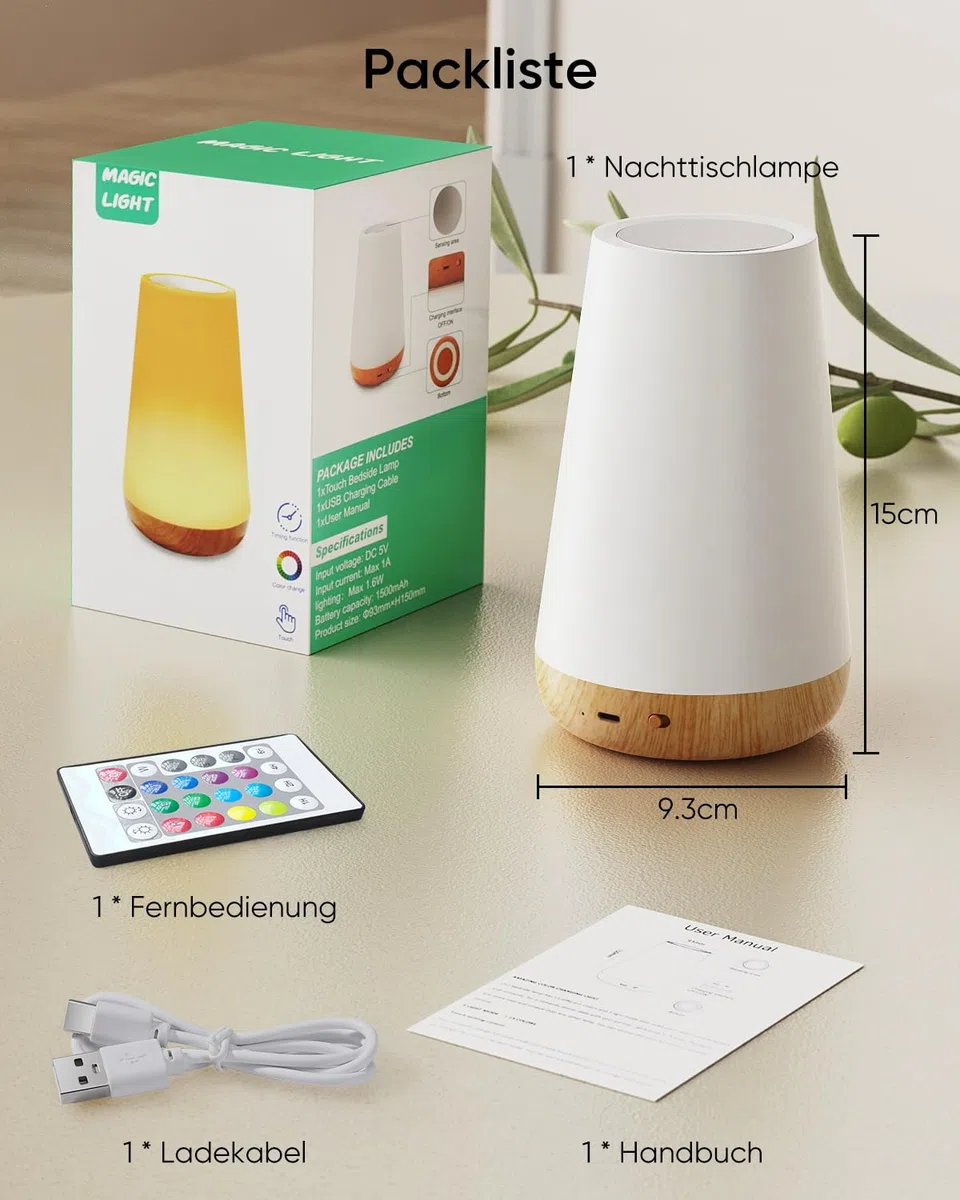 Bonsery Set di 2 lampade da comodino LED Touch dimmerabile USB ricaricabile con telecomando, luce notturna per bambini con 13 colori, 3 modalità, lampada da tavolo senza fili con timer per camera da