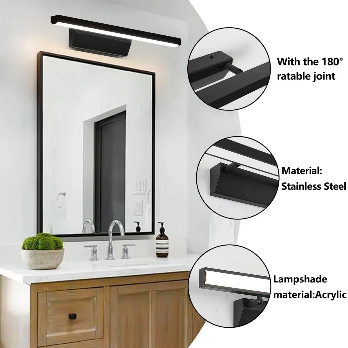 LED Specchio Lampada 9W 680lm Bagno Bianco Neutro 4000K IP44 No Flicker 230V (Nero, 40cm)