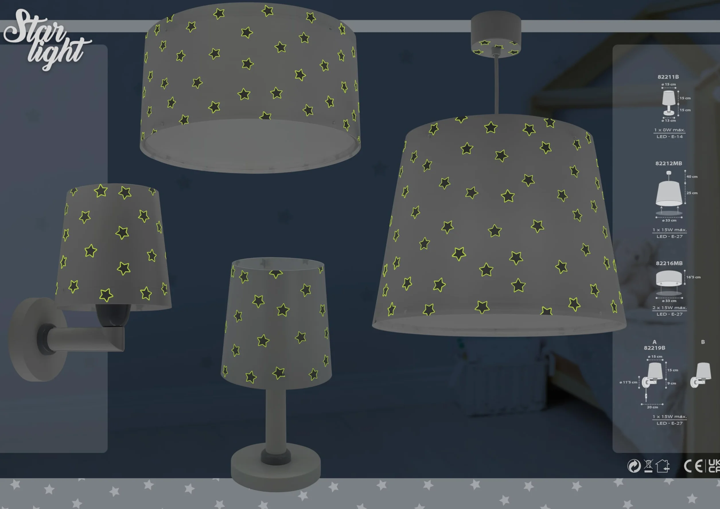 Dalber Lampada da tavolo o comodino per bambini Star Light stelle bianco