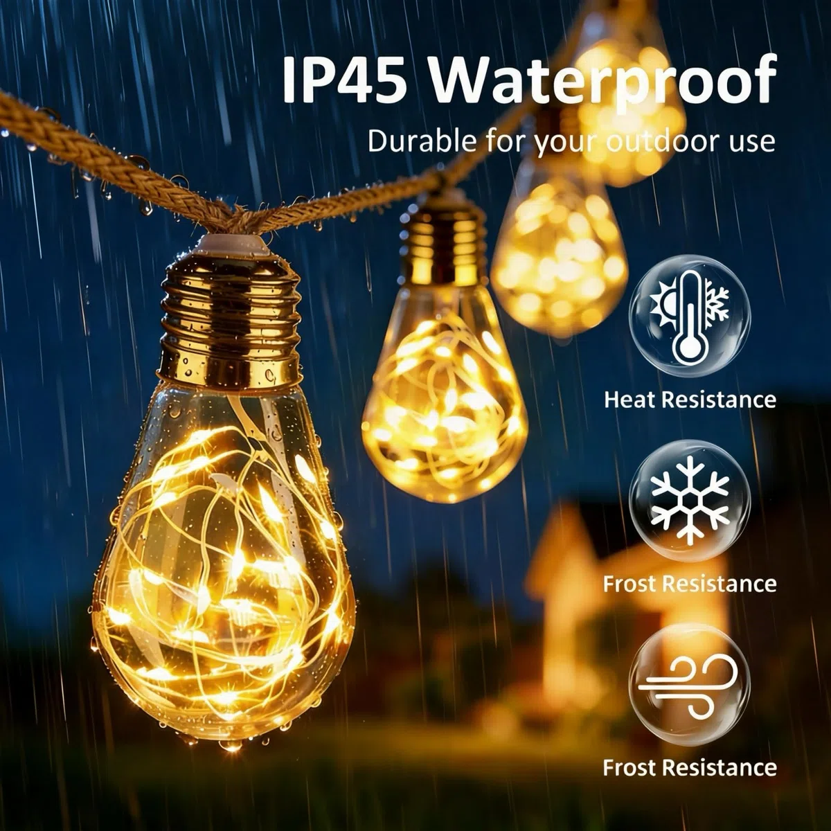 Caldarax 8M 16 LEDs Catena Luminosa Esterno Solare, Corda di Canapa Luci Solari Esterno, 8 Modalità, IP65 Impermeabile, Decorazione per Giardino, Cortile, Patio, Albero, Natale(Bianco Caldo)