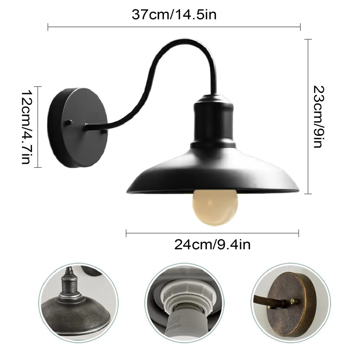 Illuminazione da parete con applique vintage - Lampada rustica impermeabile luce esterna, apparecchio in metallo paralume vetro per un'illuminazione elegante | esterno bagno, camera letto, soggiorno