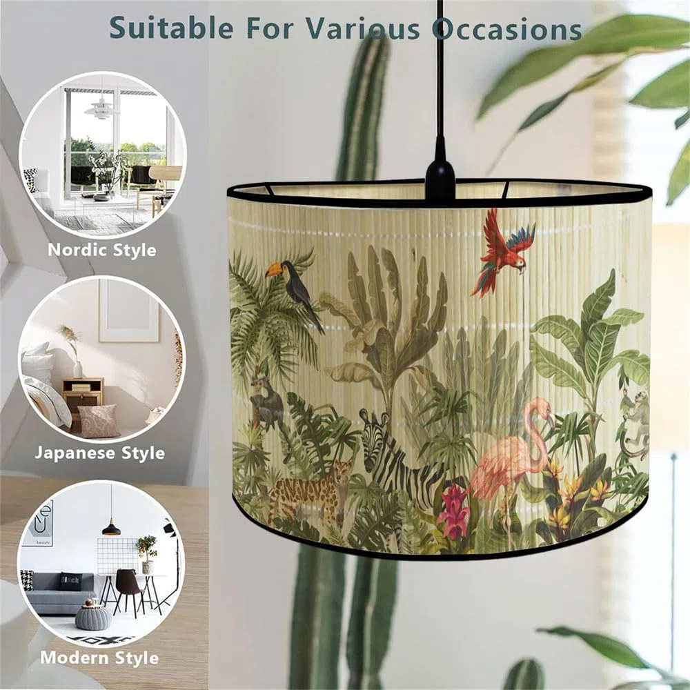FANSU Paralume rotondo per lampada da tavolo, moderno, motivo animali e piante, facile da montare, per soggiorno, camera da letto, corridoio, sala lettura (zoo)