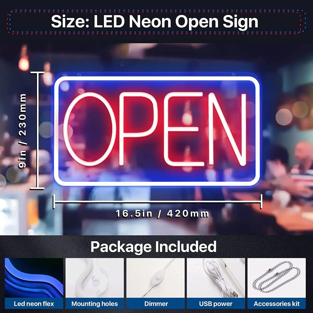 SOLIDEE Insegna Luminosa LED Scritte Neon Alimentate da USB con Interruttore Dimmerabile Luce al neon per Decorare Party Bar Hotel Shop Cafe Restaurant Sala giochi(blu rosso)