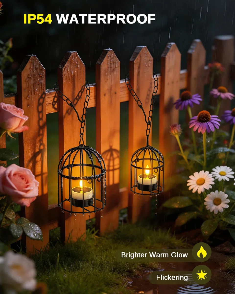 SoulBay Lanterne Appendi con Luminose Luci Solari a Tè - 4pz (2 Grandi, 2 Piccole) Luci da Giardino Solari Impermeabili per Albero Patio Recinzione Decorazione Giardino Casa – Lanterne Solari con