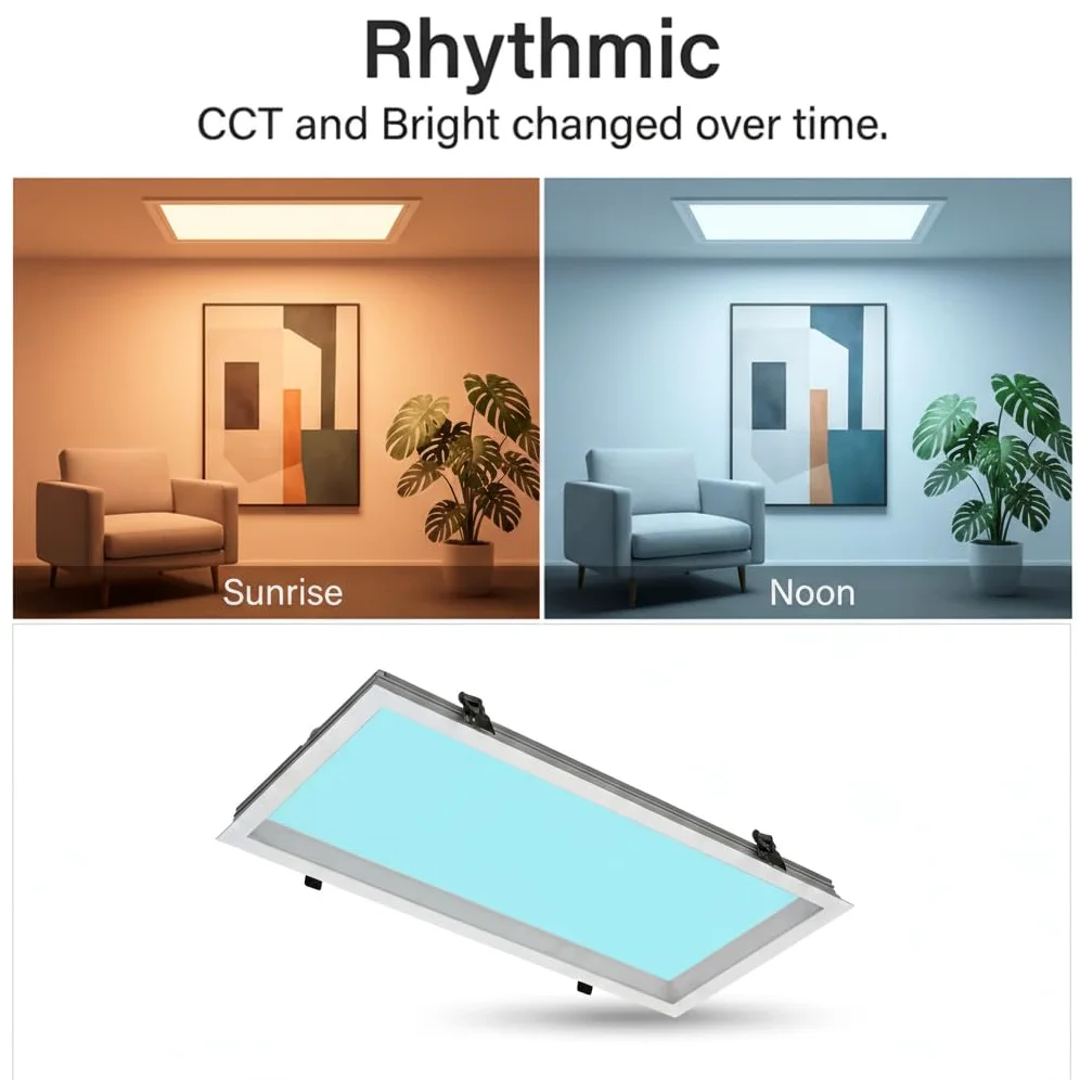 Barcelona - Pannello LED effetto cielo SKYWIN SR SMART 45 W 3375 lm 60 x 30 cm | CCT 1800 K-20000 K | Luce circolare intelligente | Controllo Tuya Bluetooth + Telecomando | Pannello Skylight Ultraslim