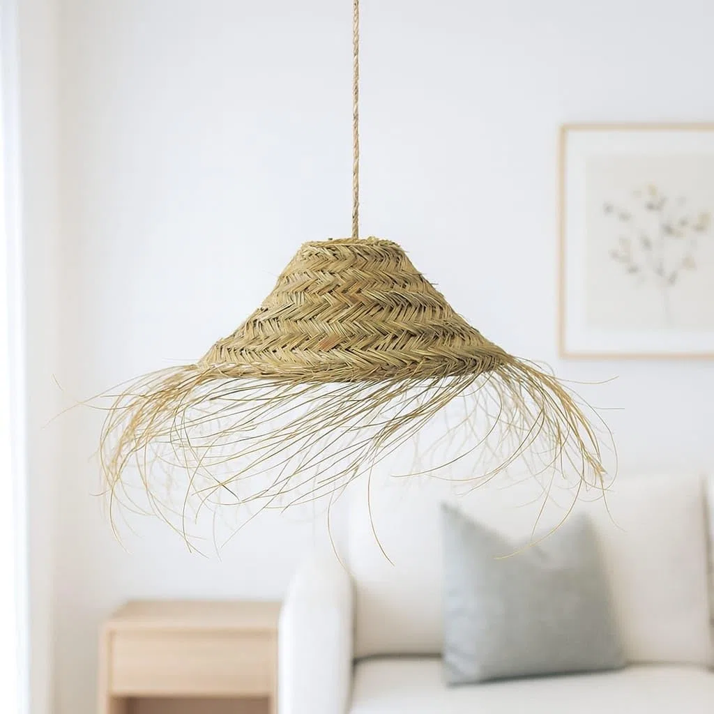 Generico Paralume Lampadario a Sospensione in Paglia Artigianale Marocchino: Stile Etnico, Illuminazione Naturale e Accogliente 2404251300 Vimini Rattan Palma Bamboo Fibre Naturali