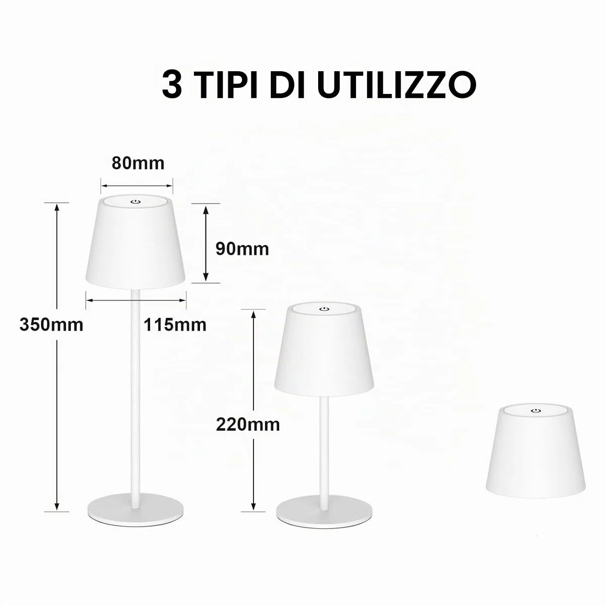 ANTELA Lampada da Tavolo LED Senza Fili Ricaricabile, Dimmer Touch 3000K/4000K/5000K, Lampada da Scrivania Portabile, IP44, per Interni/Esterni, Ristorante/Camera da Letto/Bar, Bianco