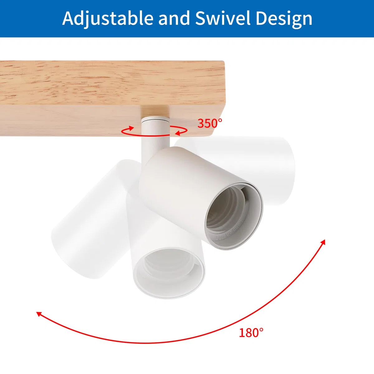 ANWIO Faretti da Soffitto Orientabili,Faretti da Muro,Lampadario con 2 Lampadine LED Attacco E27,Applique da Parete,Base di Legno,Plafoniera per Negozio, Bar,Vetrina,Cucina (Lampadine Escluse)