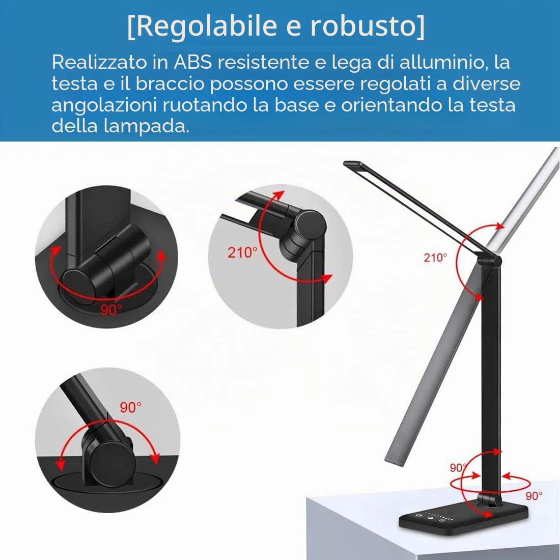 Lampada da Scrivania a LED, Lampada da Tavolo Dimmerabile con Porta USB, Luce Pieghevole Touch Control 5 Livelli di Luminosità 5 Modalità Memoria Sensibilità Tattile, per Lettura Lavoro Ufficio, Nera