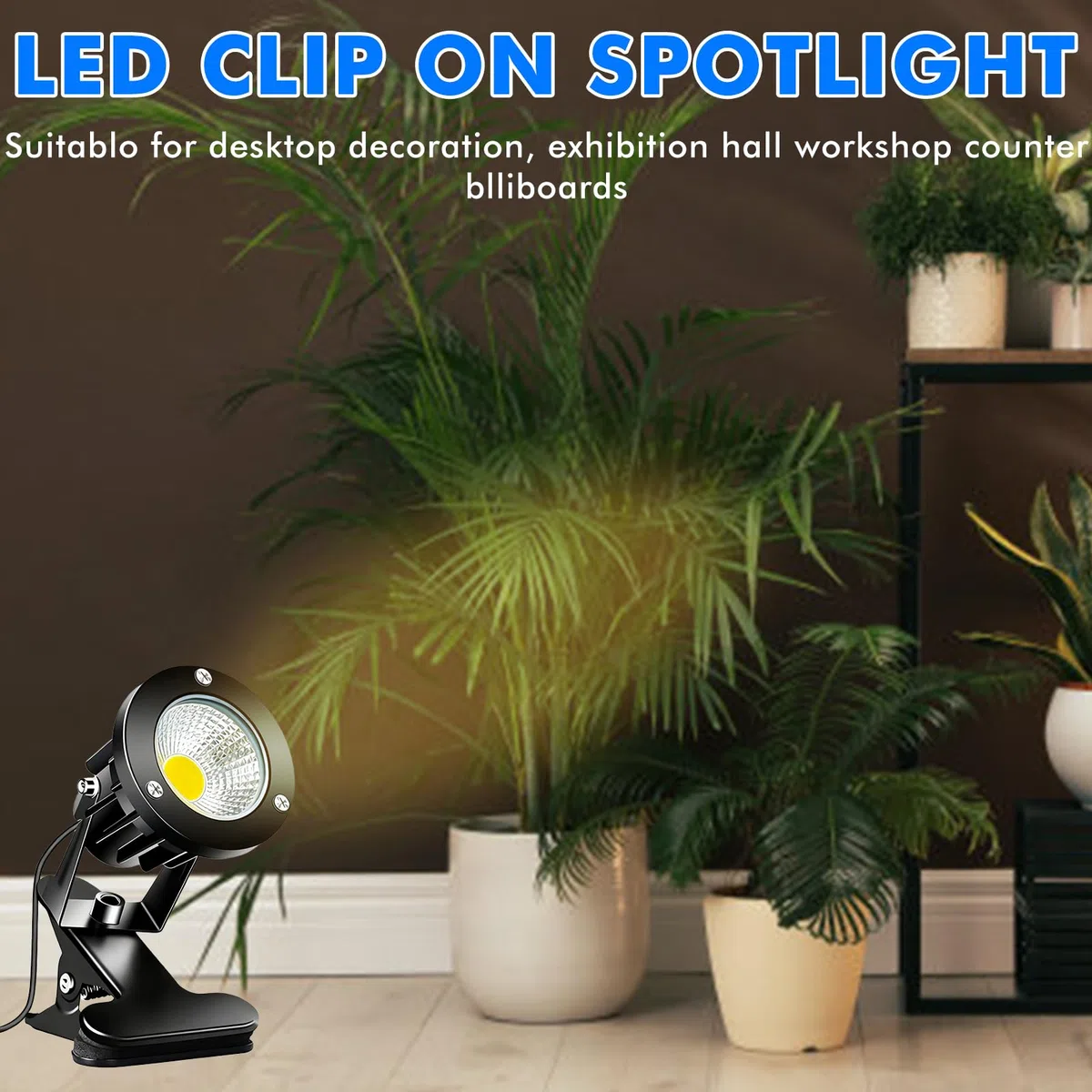 Faretto a LED con morsetto: alloggiamento in alluminio, IP65, impermeabile, da giardino con spina e interruttore da 1,8 m, illuminazione da giardino per interni ed esterni (bianco caldo)