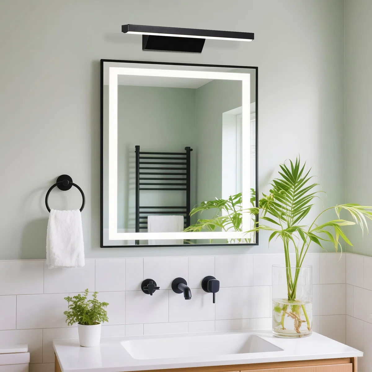 LED Specchio Lampada 9W 680lm Bagno Bianco Neutro 4000K IP44 No Flicker 230V (Nero, 40cm)