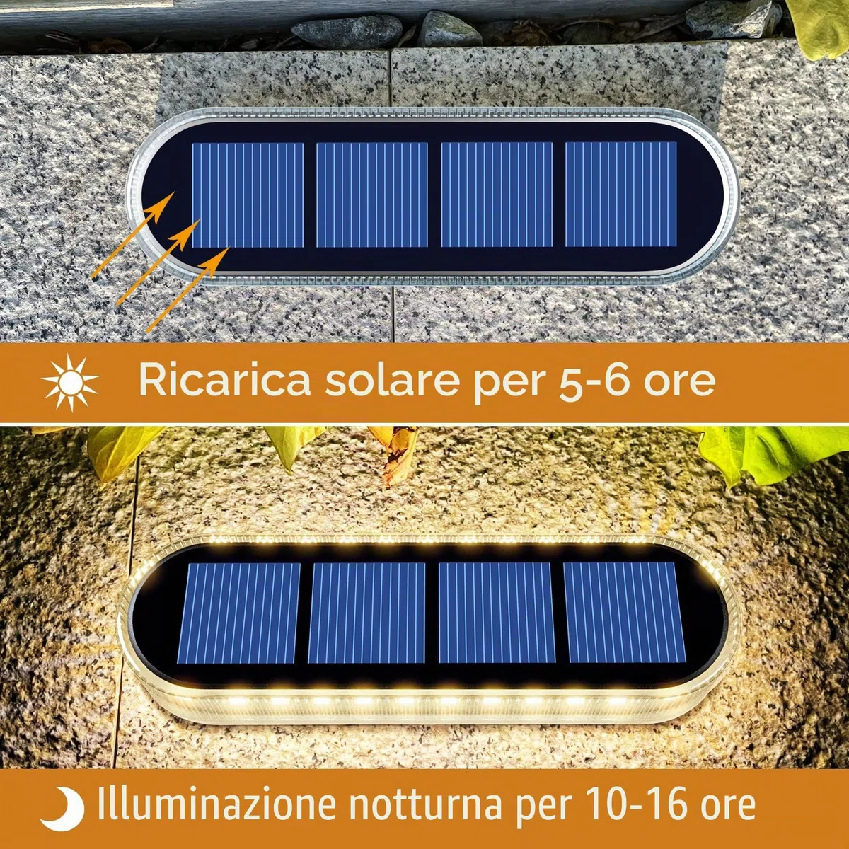 YiLaie Luci Solari da Giardino, Esterno, Lampada da Scala, Bianca Calda 2700K con On/Off Automatica da Percorso, LED IP68 Impermeabile Lampione 4 pezzi