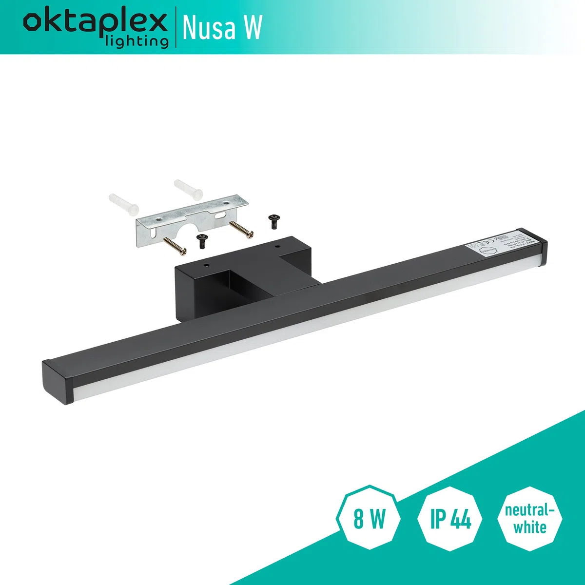 Oktaplex lighting Lampada LED a specchio da parete nera 40cm 4000K bianco neutro 8W 570lm lampada a specchi per bagno