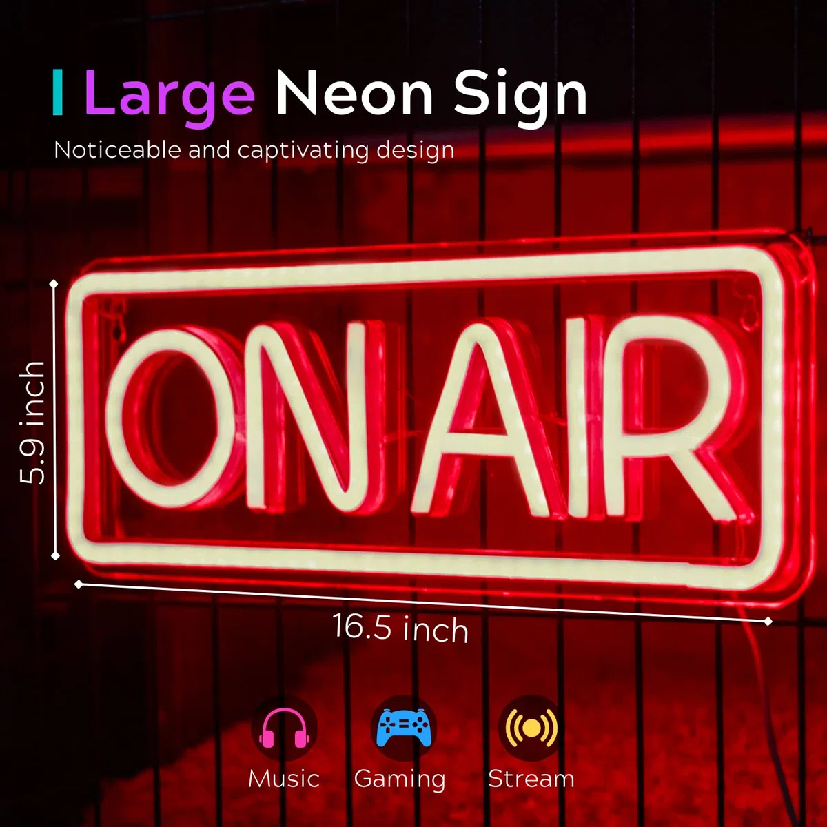 ON AIR, insegna al neon "Live On Air" per streaming/giochi/decorazione studio di registrazione, luci a LED per streamer, giocatori, influencer, alimentato tramite USB, con interruttore on/off