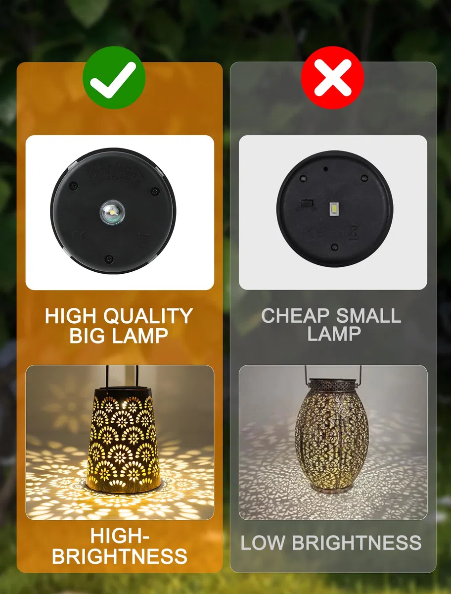 OUILA - 2 lampade solari per esterni, resistenti alle intemperie, in metallo, con protezione IP65, lampada solare decorativa a sospensione per balcone, terrazza, cortile, albero e campeggio