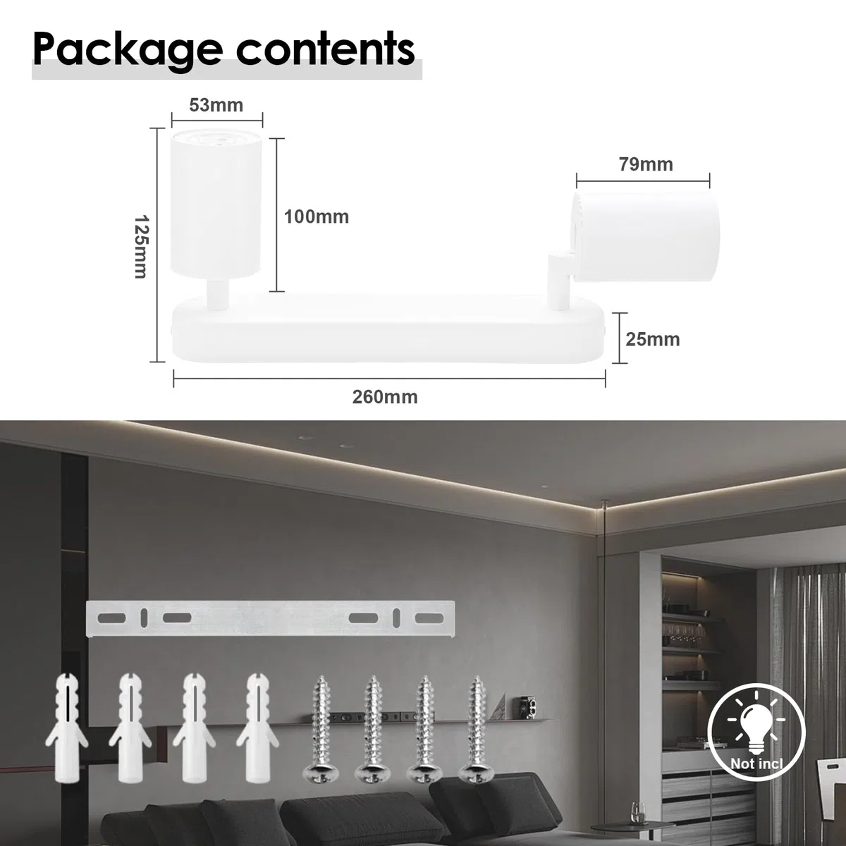KYOTECH Faretti da soffitto 2 luci plafoniera LED plafoniera bianca faretto orientabile GU10 faretti da soffitto girevoli per 2x lampadine GU10 per cucina soggiorno, lampadine non incluse
