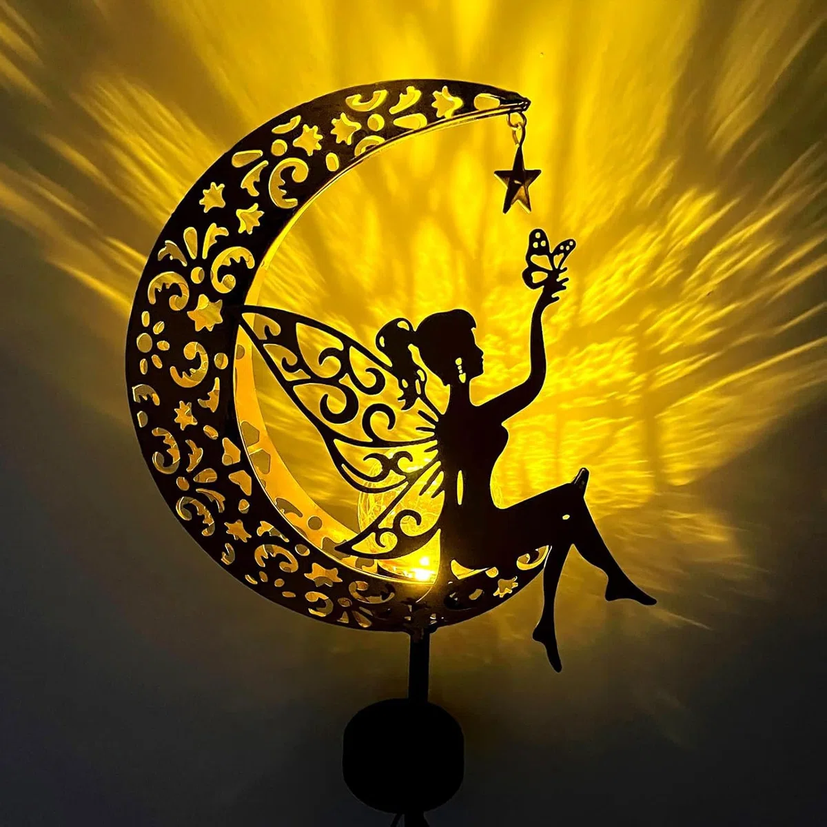 YeahBoom Lampada solare a forma di luna, da giardino, per esterni, per balcone, elfo, fata, impermeabile, per esterni, esterni, terrazza, cortile, prato