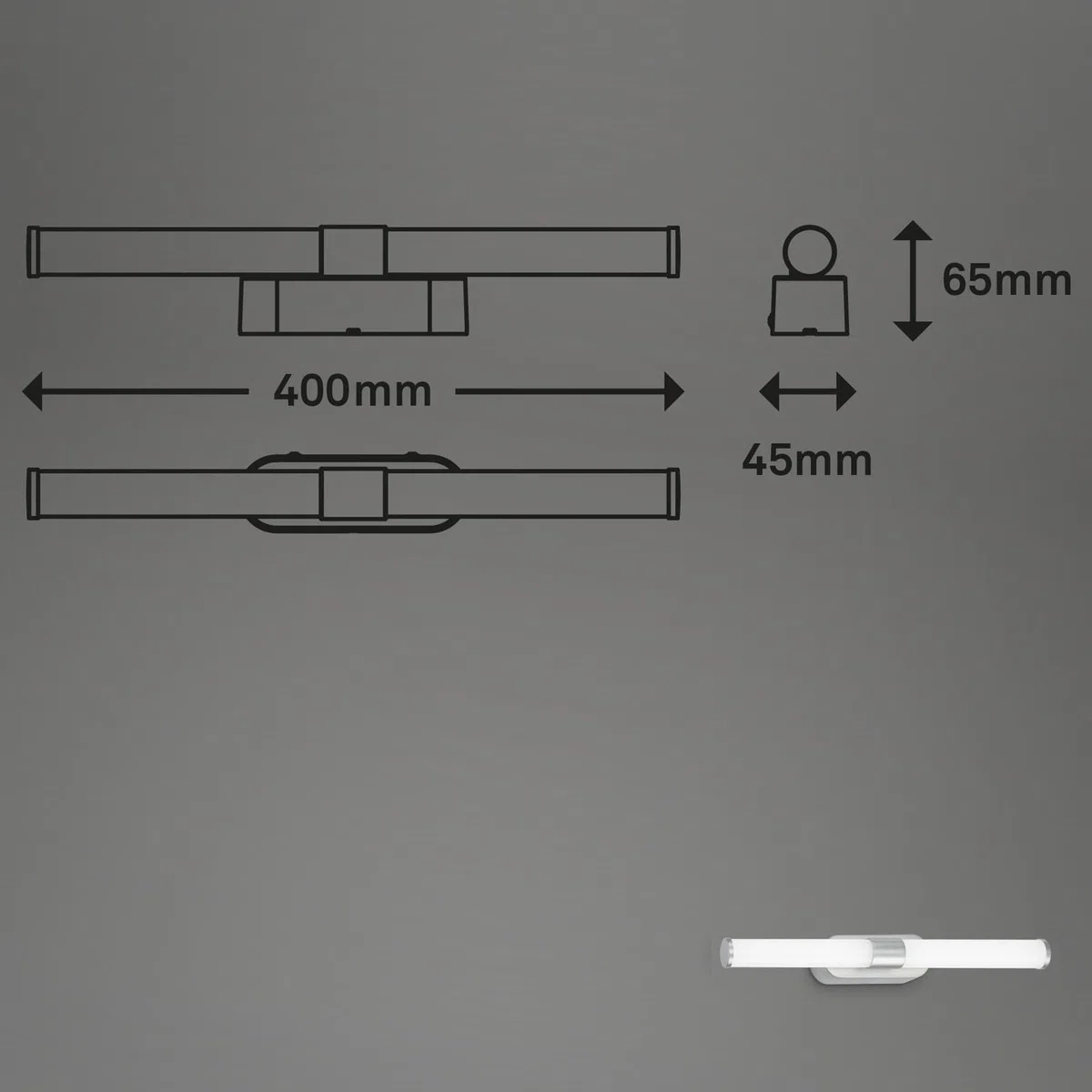 BRILONER - Lampada a LED per specchio da bagno, lampada da specchio per il bagno, lampada da parete, applique, IP44, tonalità di luce bianco neutro, 7W, finitura cromata opaca, 40 cm.