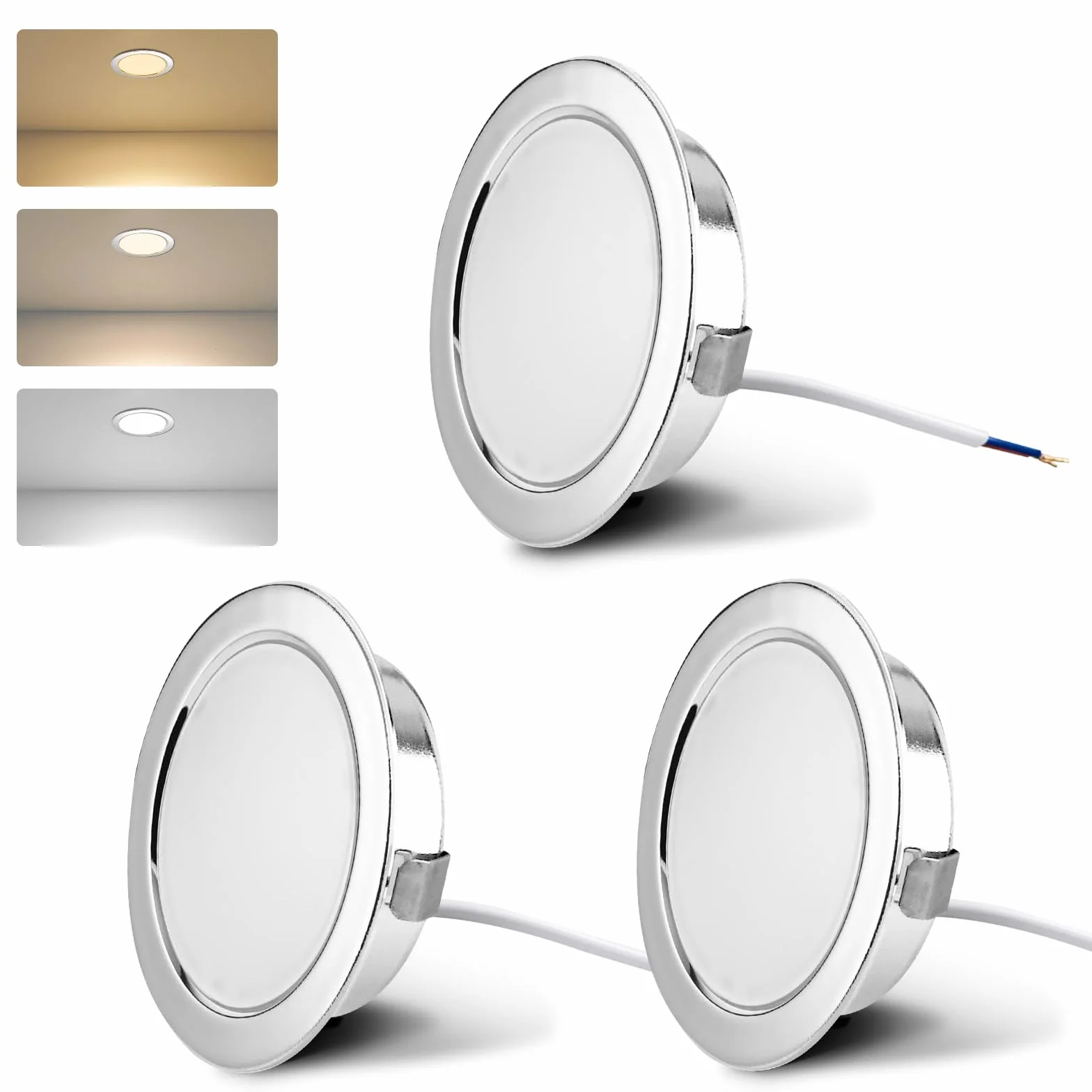 KYOTECH Faretti LED da incasso per mobili 230V 3.5W G4 300LM, 3000K Caldo 4000K Neutro 6000K Freddo faretto da incasso, in acciaio inox spazzolato, al posto delle lampade ad alogene Set di 3