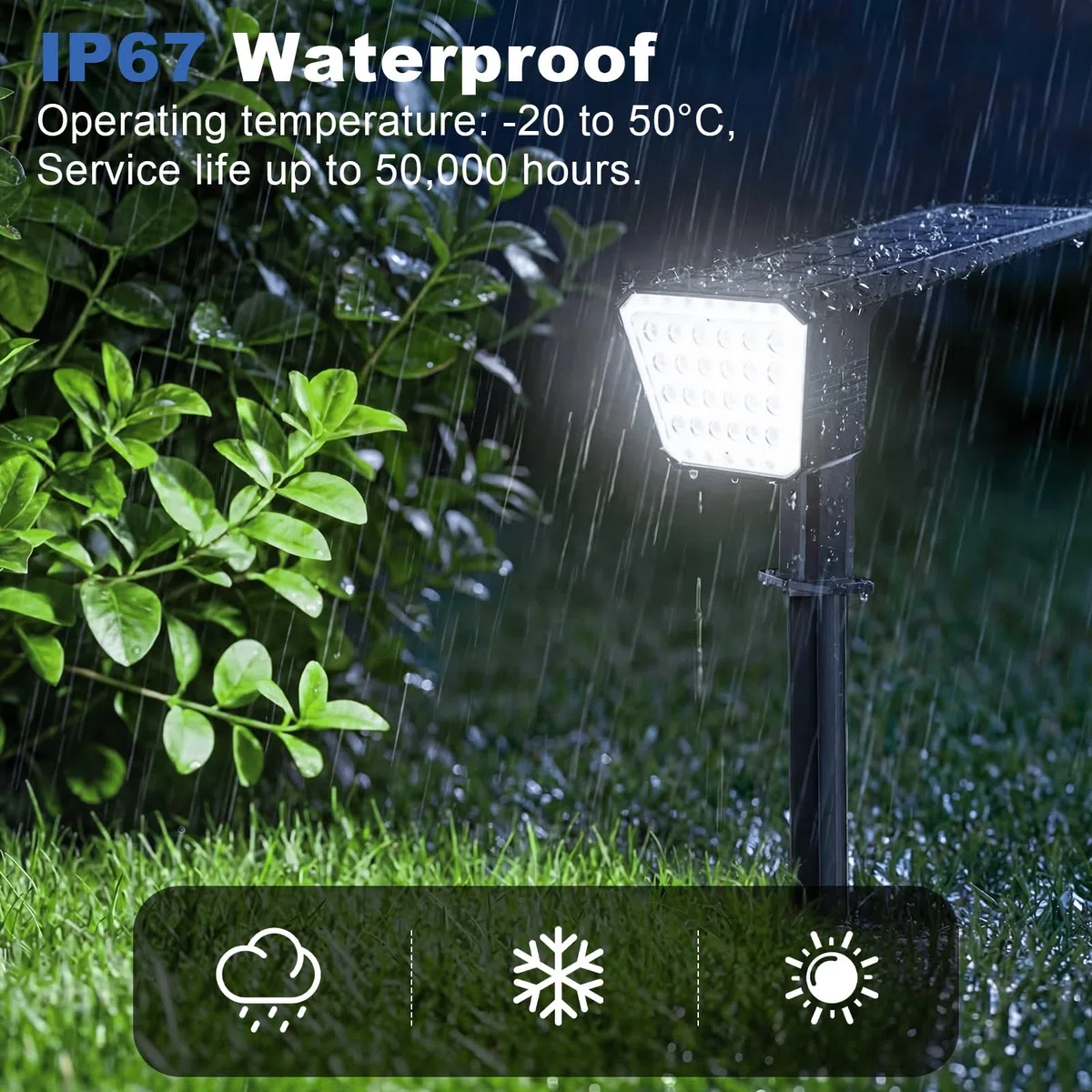 FIFlying Faretti Solari da Esterno 4 Pezzi, 44 LED Faretti Solari a LED da Esterno, 3 Modalità IP67 Impermeabile Lampade da Giardino per Cortile, Patio, Vialetto, Alberi - Bianco Freddo