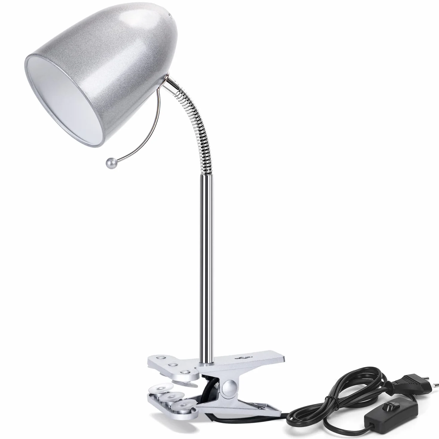Aigostar Lampada da Lettura con Clip, Lampada da Scrivania Vintage con Clip, Lampadina Non Inclusa, Compatibile con Lampadine Modello E27, con Cavo da 153 cm, Argento