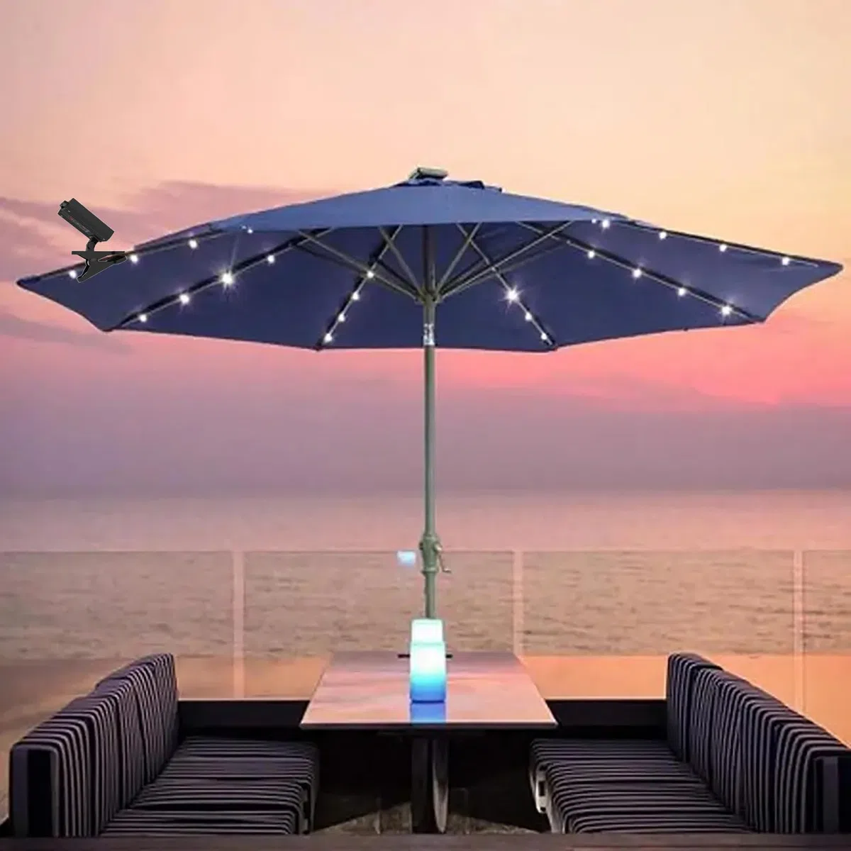 Luci solari per ombrellone da esterno con telecomando, 104 luci a LED impermeabili, 8 modalità dimmerabili, per giardino, terrazza, cortile, piscina (bianco)