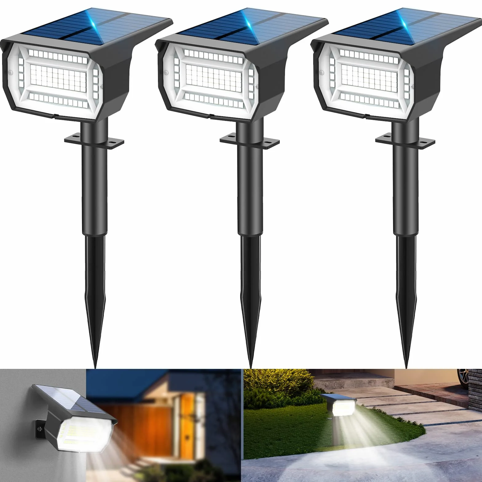 LOTMOS 3Pcs Faretti Solari da Esterno, 72 LED Lampade da Giardino 3 Modalità IP67 Impermeabile Luce per Cortile, Patio, Vialetto, Alberi
