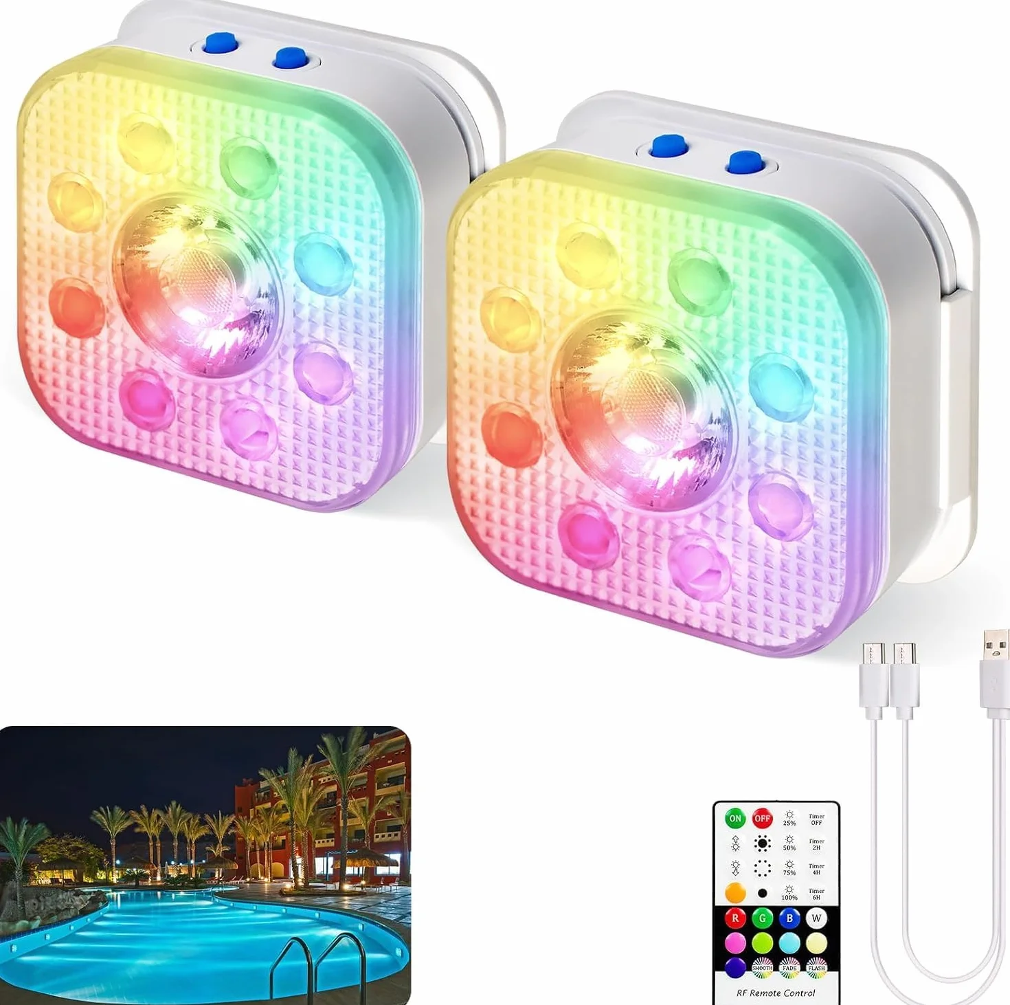 HL Pack di 2 Luci Piscina Fuori Terra, Luce Piscina IP68 Impermeabile 16 Modalità di Colore con Telecomando e Magneti Integrati Luci led Piscina LED Luce Subacquea per Vasca da Bagno, Stagno e Feste