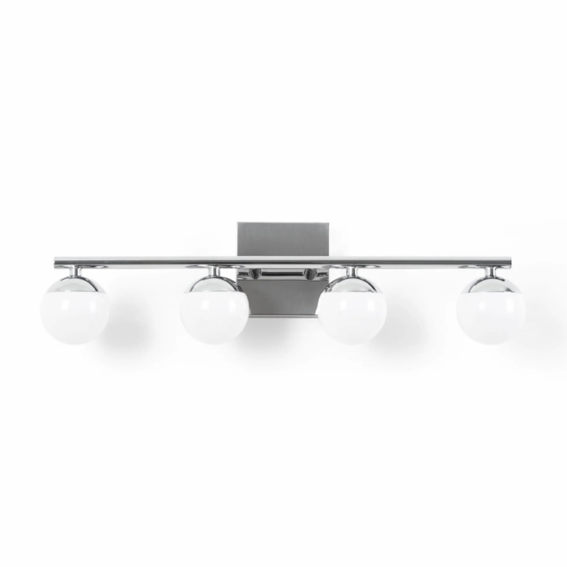 Applique LED per bagno Cromato 12W IP44 con 4 sfere diffusori. Luce bianca neutra 4000K. Barra da 49 cm. Lampada da parete per bagno, illuminazione moderna e funzionale per specchio e lavabo.