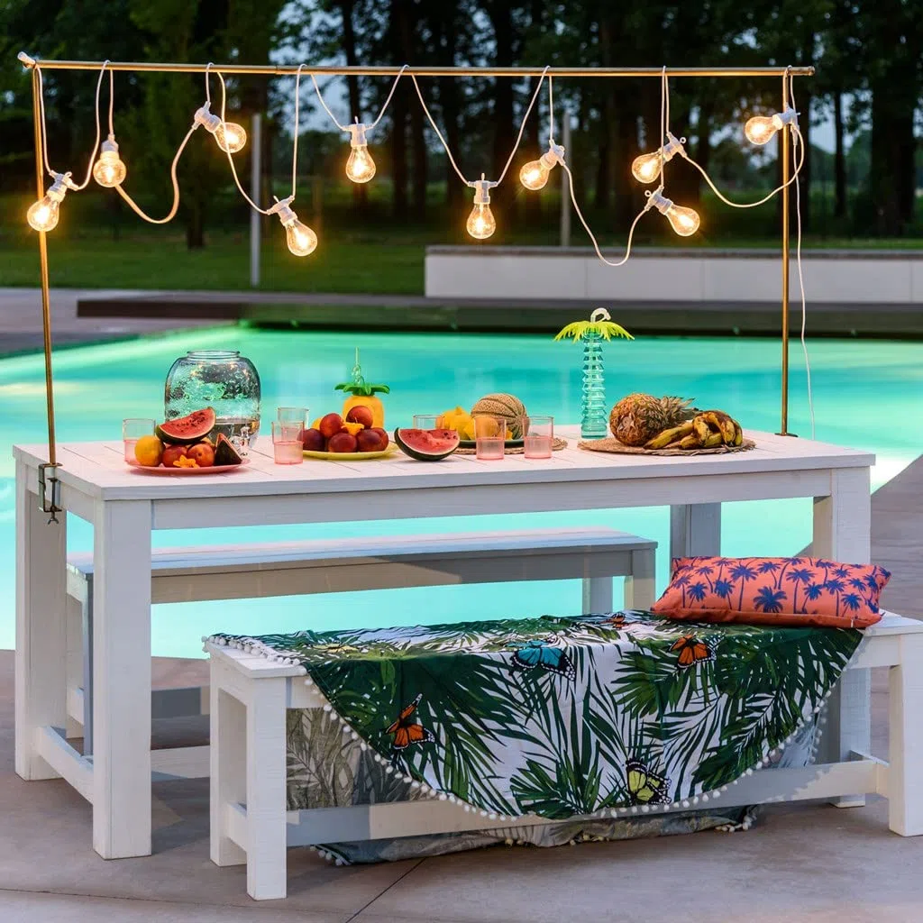 m MU 10Metri Catena Luminosa da Esterno, 10 Portalampade E27 Cavo Bianco Prolungabile fino a 100m, IP54 Impermeabile per Giardino, Terrazzo, Feste e Matrimonio - 10Metri Bianco