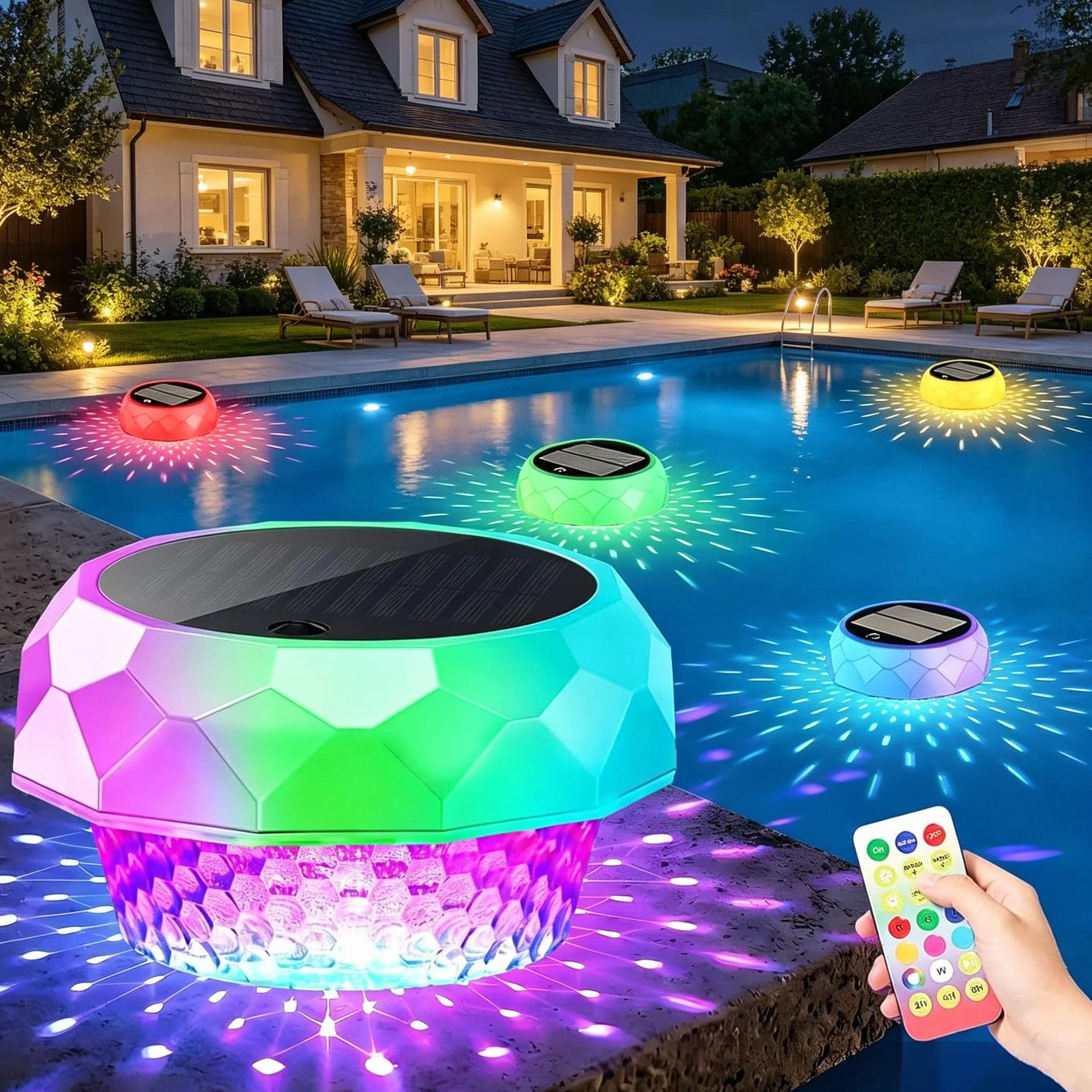 yowin Luci per Piscina Fuori Terra Solari Galleggianti con Telecomando, LED RGB IP68 Impermeabile Luce Piscina Fuori Terra Cambia Colore per Laghetto Stagno Giardino Spa Vasca Idromassaggio