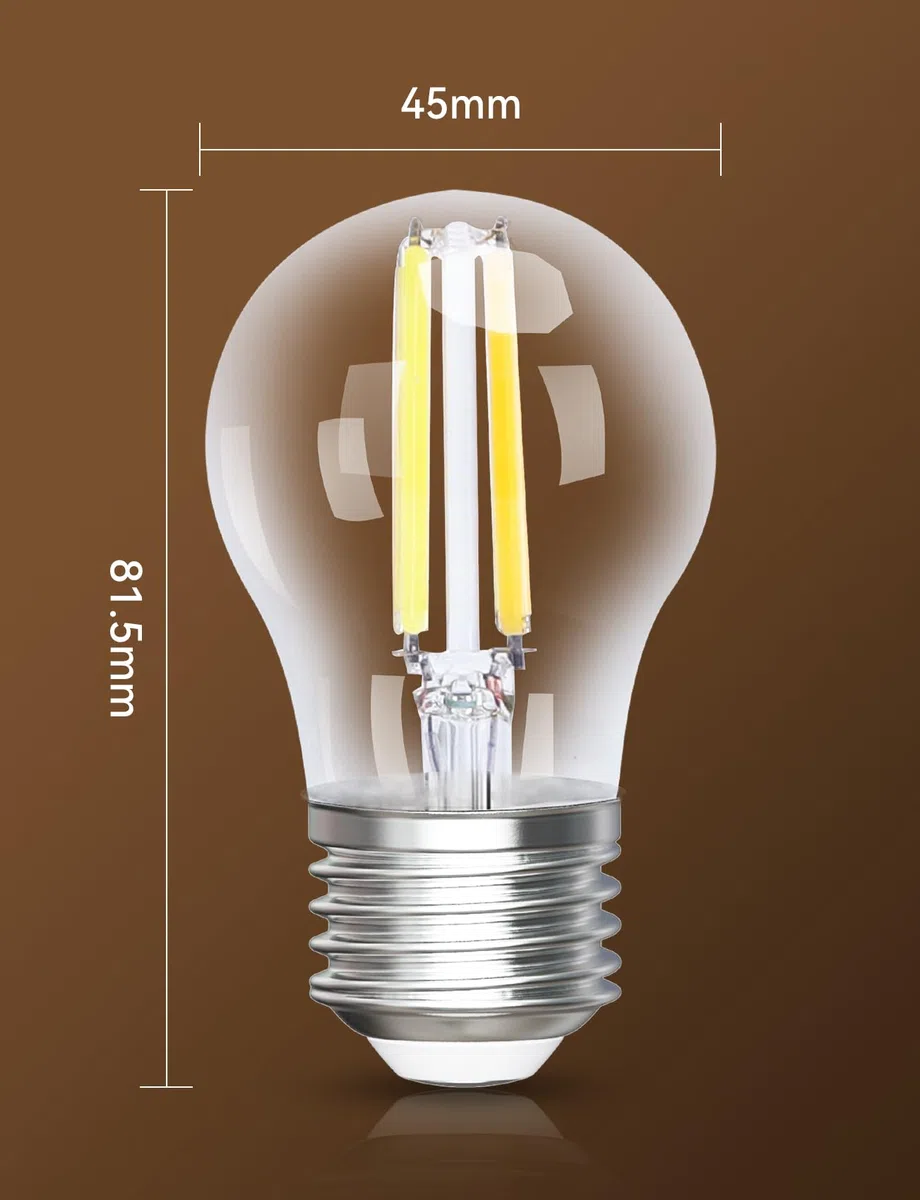 Aigostar Lampadine Alexa, Lampadine Led E27 Vintage, G45 Transparente Lampadine Filamento a Globo, 4.5W, 470LM, Bianco Caldo Dimmerabile 2700K - 6500K, Compatibile con Alexa e Google Home, 4 Unità