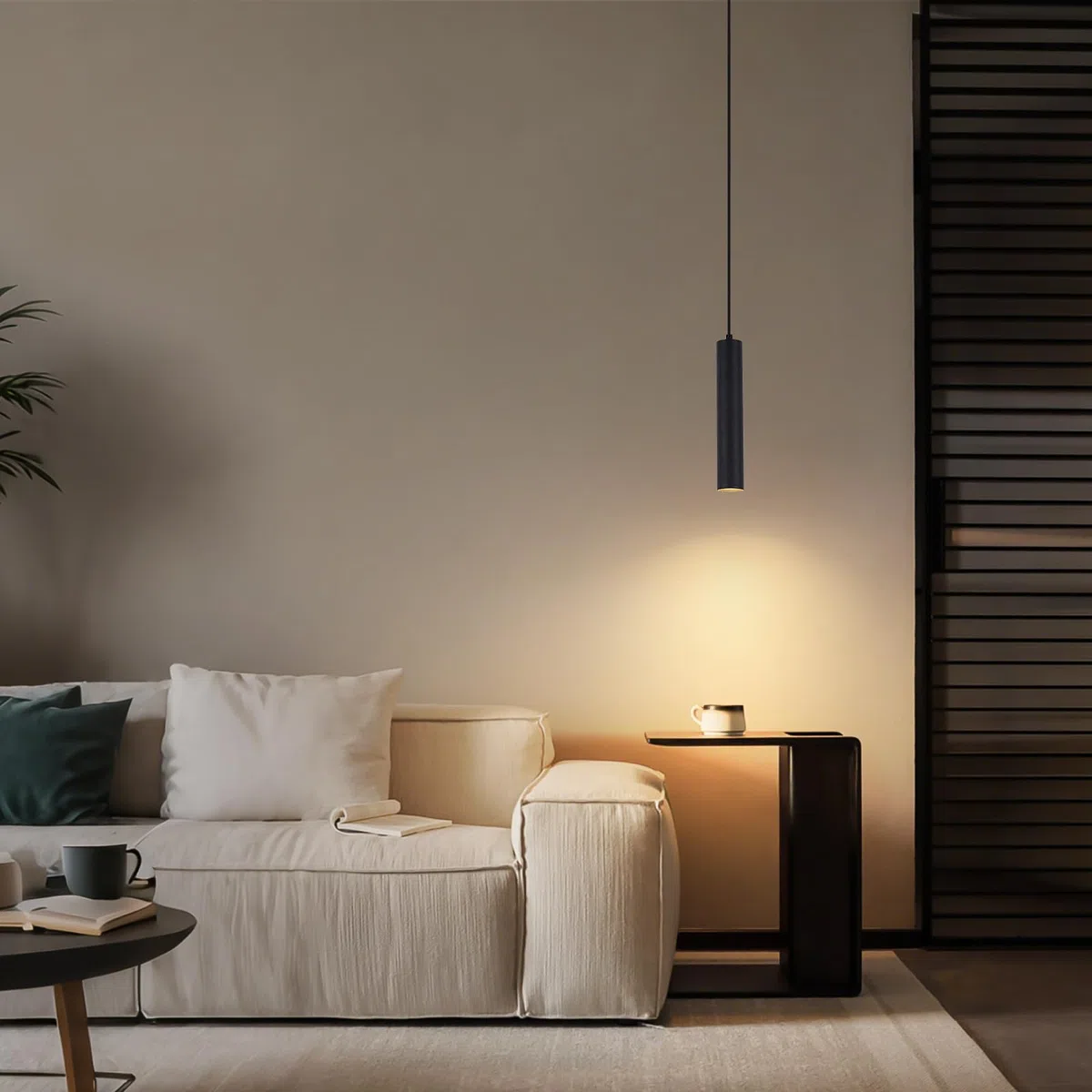 Lampada a Sospensione Cilindro GU10 5W Bianco Caldo, Comodino Camera da Letto, Moderna per Cucina Soggiorno Ristorante, Nero, 30cm, 1 Pezzo