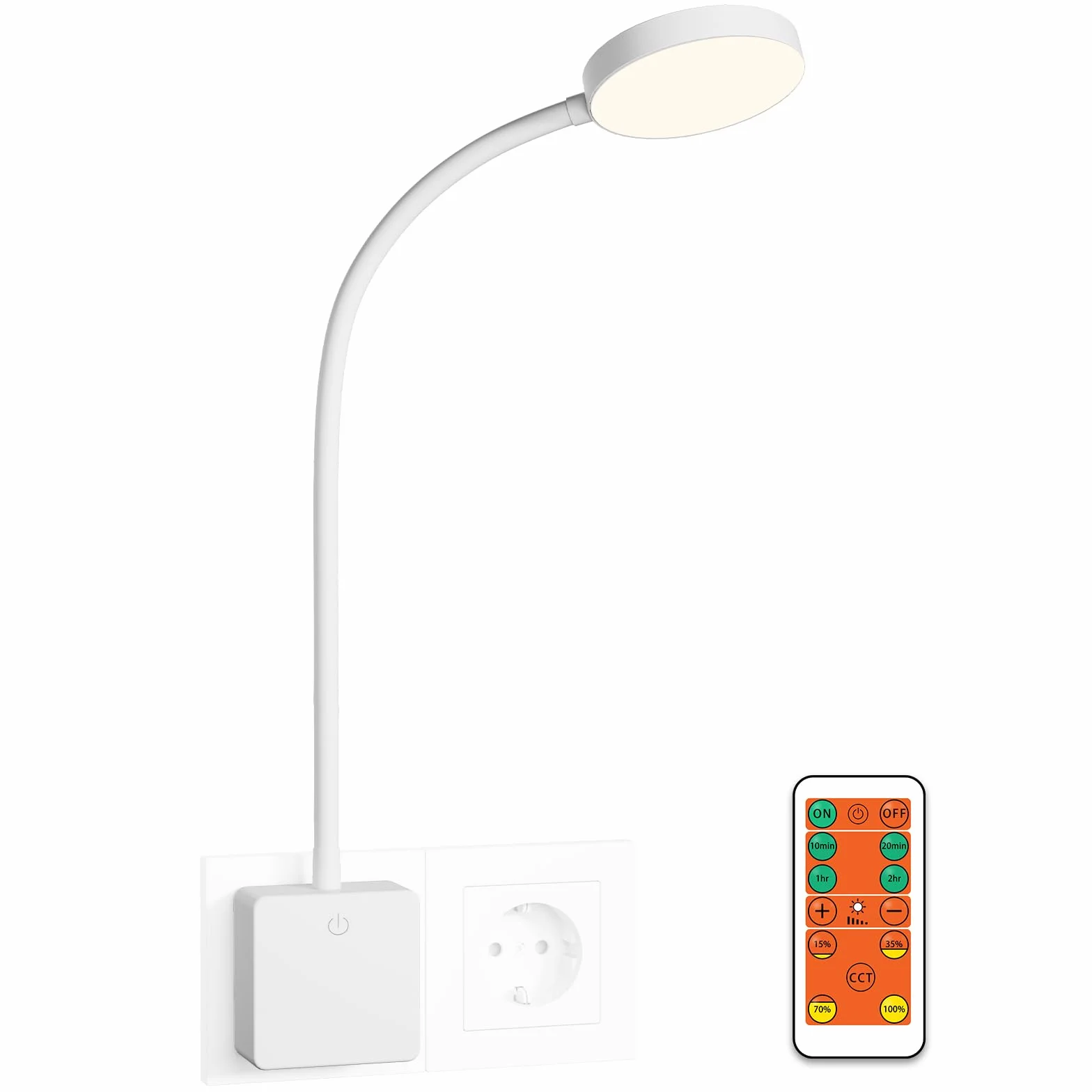 ENUOTEK Luce Notturna a Muro da Parete LED, Dimmerabile Bianca Lampada da Lettura Parete con Spina e Telecomando, Luce Regolabile a 3 Colori 5000K 4000K 3000K, Timer di Spegnimento Automatico