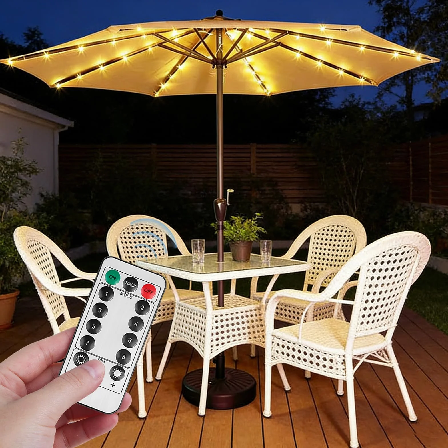 Illuminazione per ombrellone, 104 LED Illuminazione per ombrellone con telecomando, IP67 Luce a catena per ombrellone, Luci per ombrellone da giardino, Striscia luminosa decorativa per baldacchino per