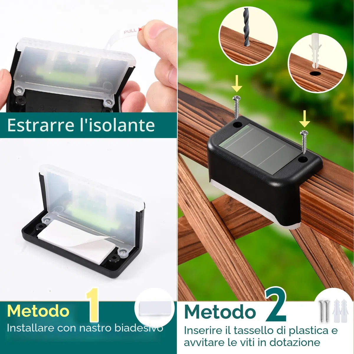Solpex Lampade solari, 8 pezzi, luci solari per recinzione, impermeabili, per esterni, scale, recinzione, cortile, patio e sentiero (nero, bianco caldo)