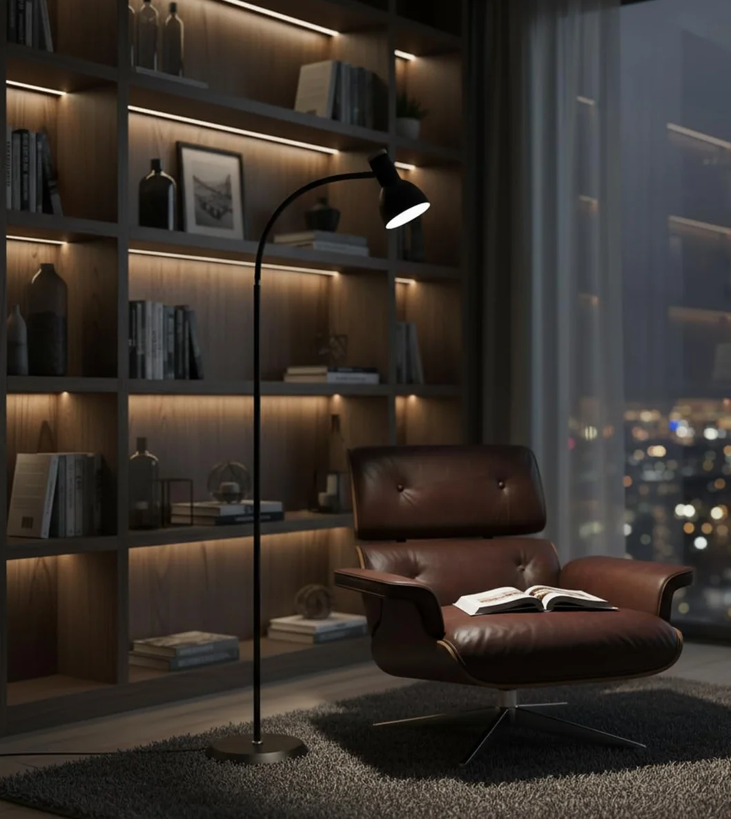 BEL AIR HOME - Lampada da Terra Argos | Piantana Industriale per Soggiorno e Stanza | Design Elegante | 155x22cm, Attacco E-27 (LAMPADINA NON INCLUSA) (NERO)