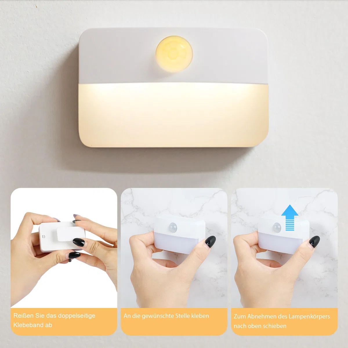 8 pezzi di illuminazione a LED per scale con sensore di movimento - Luce notturna interna, luce per scale con sensore di movimento a batteria, piccola lampada per illuminazione delle scale con