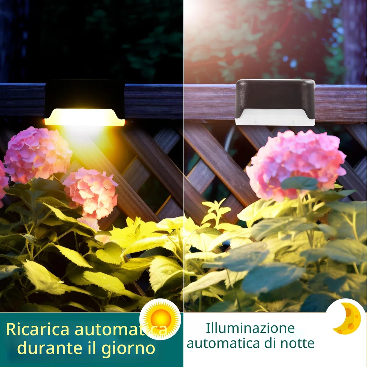 Solpex Lampade solari, 8 pezzi, luci solari per recinzione, impermeabili, per esterni, scale, recinzione, cortile, patio e sentiero (nero, bianco caldo)