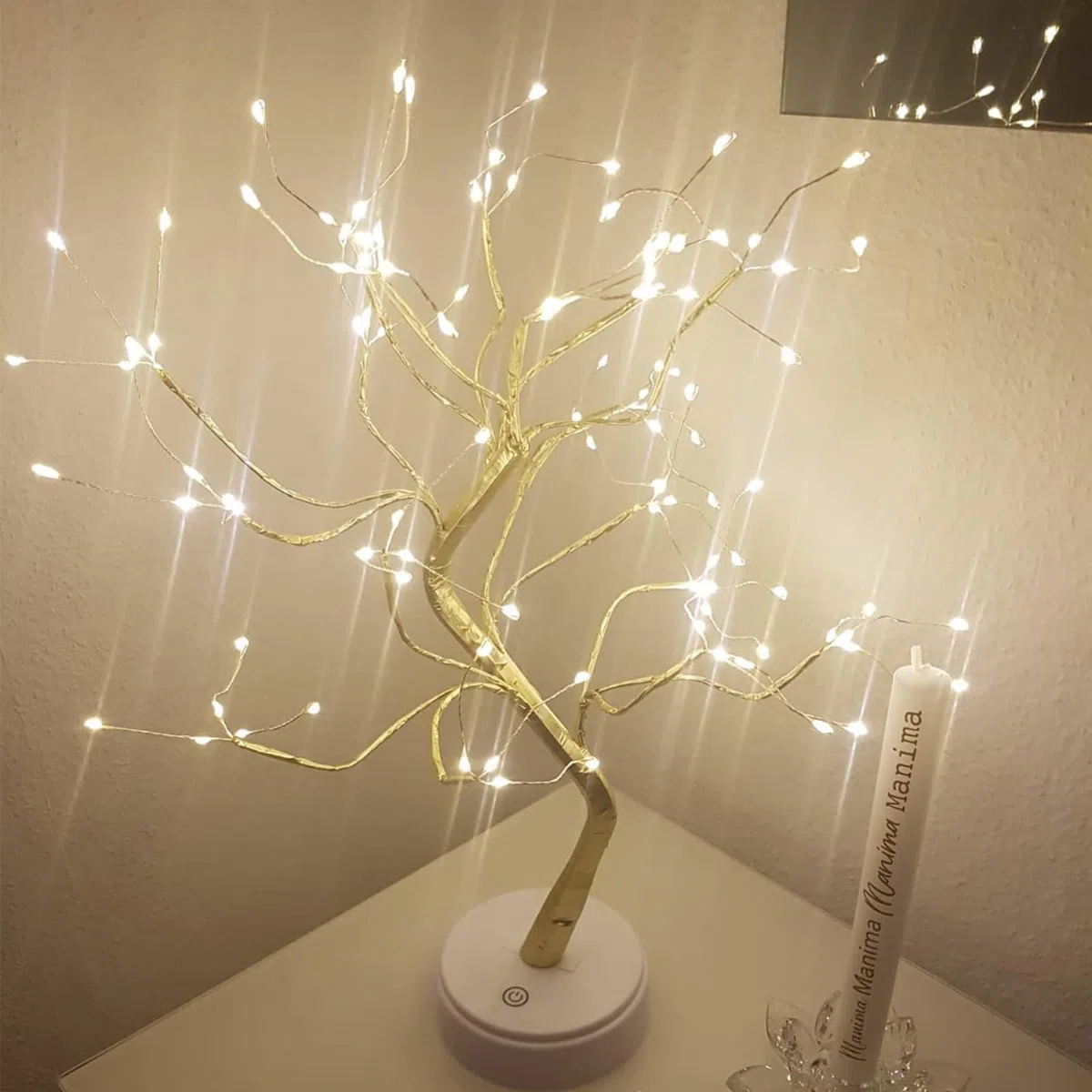 Kinamy LED Albero Lampada da Tavolo Operata a Batteria e USB Alimentatore Plug-in Luce Alberi Rame Decorativo Regolabile Rami Luci Lampada da Scrivania Luce Notturna 108 LUCI