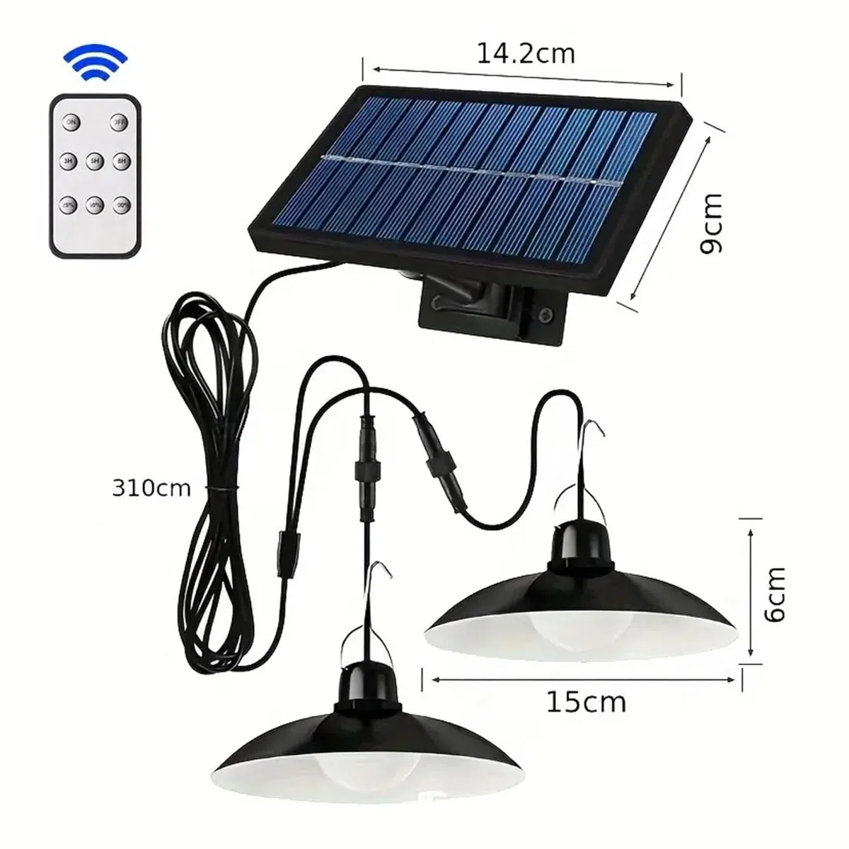 Set 2 Lampade Solari a Sospensione da Esterno – 30 LED con Telecomando, Pannello Solare e Cavo da 3 m – Luce Calda 3500K, Impermeabili IP44 per Giardino, Patio, Terrazzo, Garage