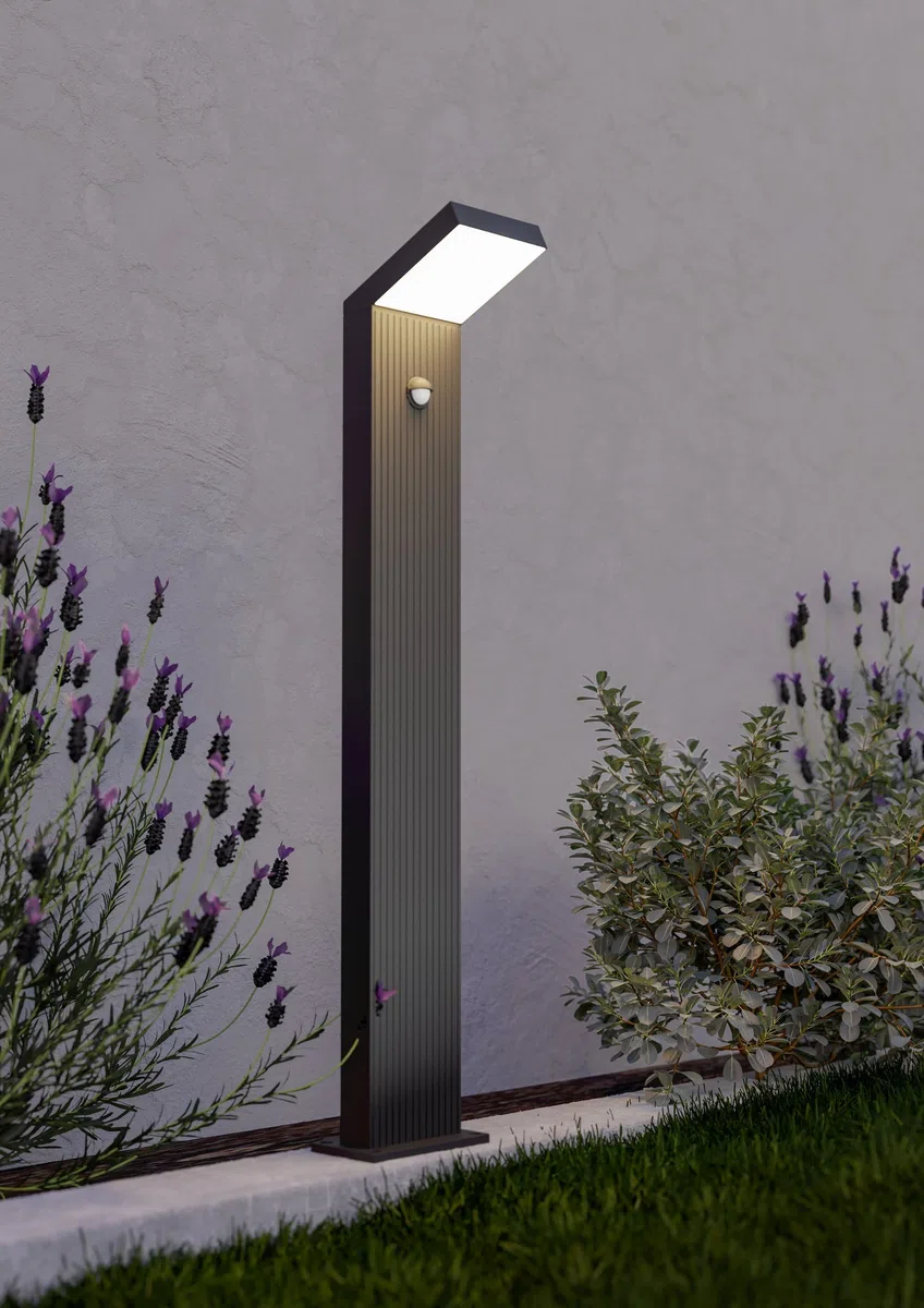 Eglo Lampada esterna LED Grottazzolina con sensore di movimento, luce | decorativa da giardino in alluminio nero, IP65, illuminazione calda, 80 cm