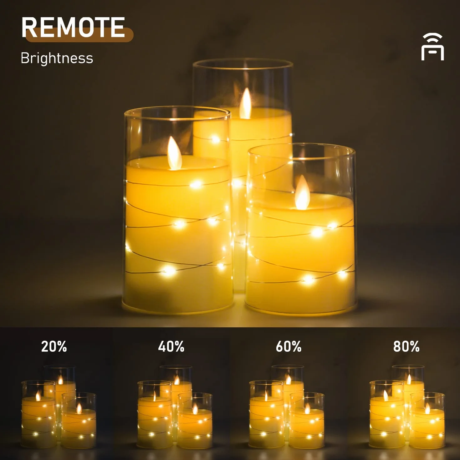 Candele LED con Glass Effect, Fiamma Oscillante, Candela a Batteria Senza Fiamma con Timer e Telecomando, Candele Elettriche, Set di 3, Diametro 7.6 cm, Altezza 10.2 12.7 15.3 cm