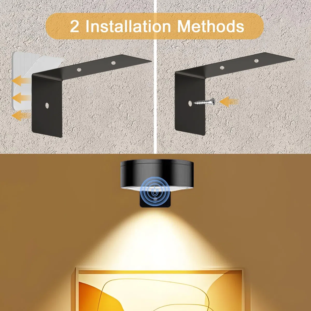 Luce Per Quadri Senza Filo,3 Pezzi Luci LED Applique Ricaricabile con Telecomando,3 Temperature di Colore,Lampada Fotografica Senza Fili per Armadio Esposizione Pittura Arte Dipinti(Nero)