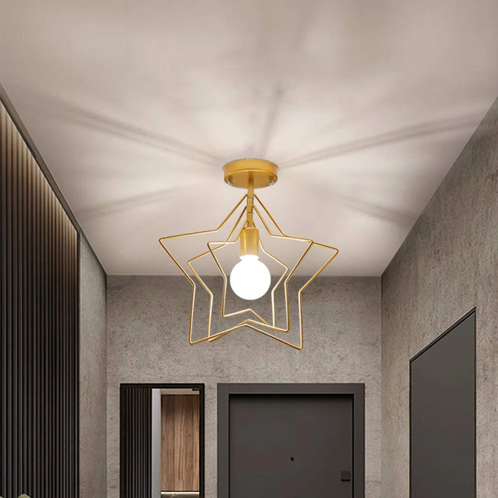 Lampadario moderno a sospensione a stella Lampada a sospensione con paralume in Ferro Lanterna a sospensione plafoniera da Soffitto per soggiorno ristorante E27 Sala da Pranzo Cucina Bar Cafe (Dorato)