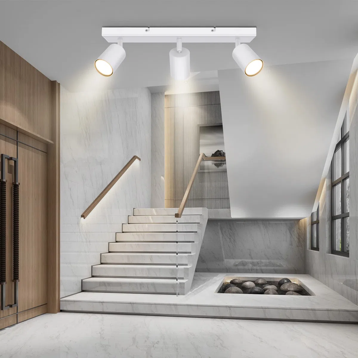 Kambo Faretti da Soffitto Orientabili, Faretti da Parete Interno Bianco per 3 Lampadine GU10 non Incluse, Lampadario Faretti Led Soffitto per Soggiorno Camera da Letto Corridoio, Max 50W