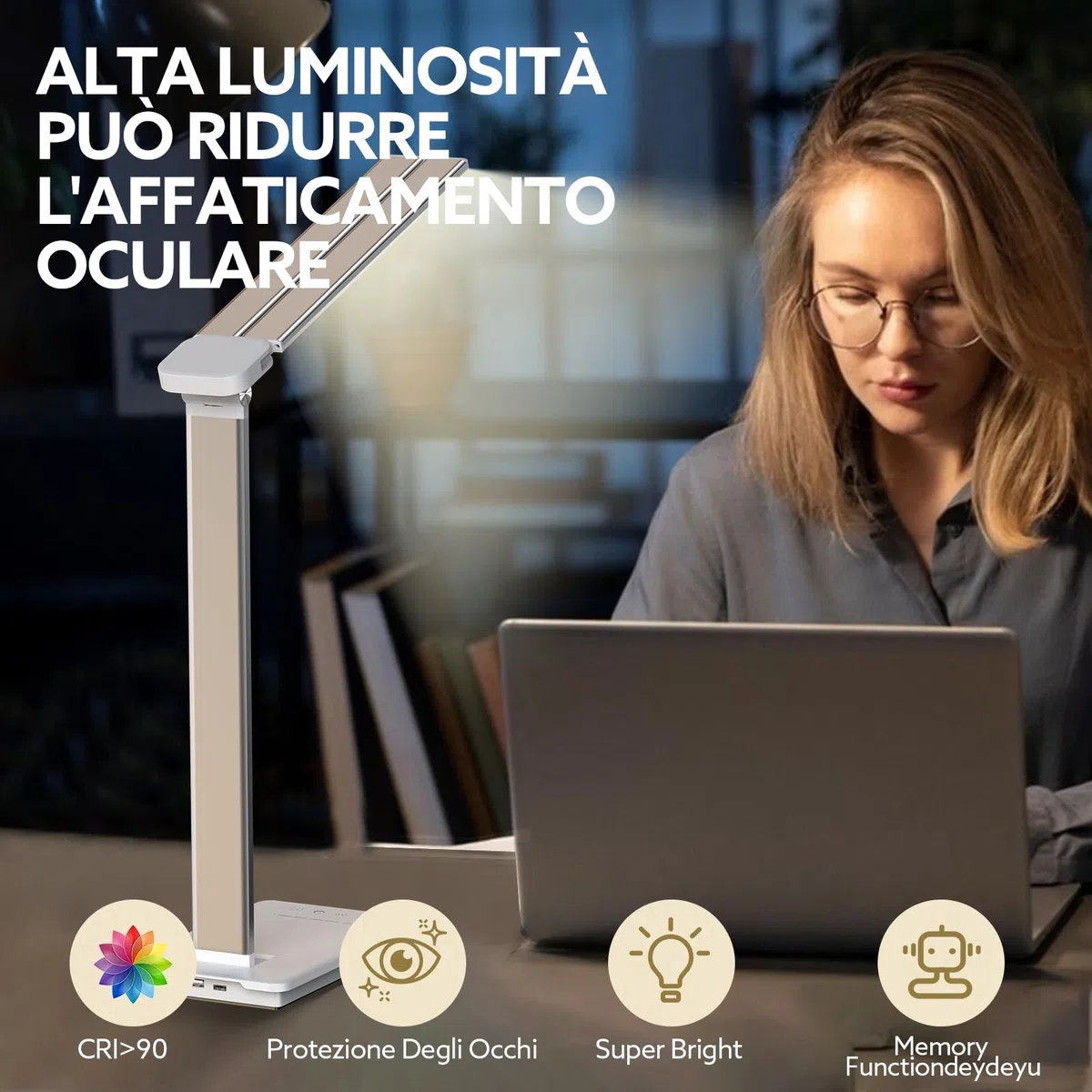 LENDOO LED Lampada Scrivania, Luce Scrivania Doppia Testa Wireless Batteria/Porte USB, 5 Modalità Colore, Luce Lettura Dimmerabile, Lampada Tavolo Touch, Per Camera, Ufficio